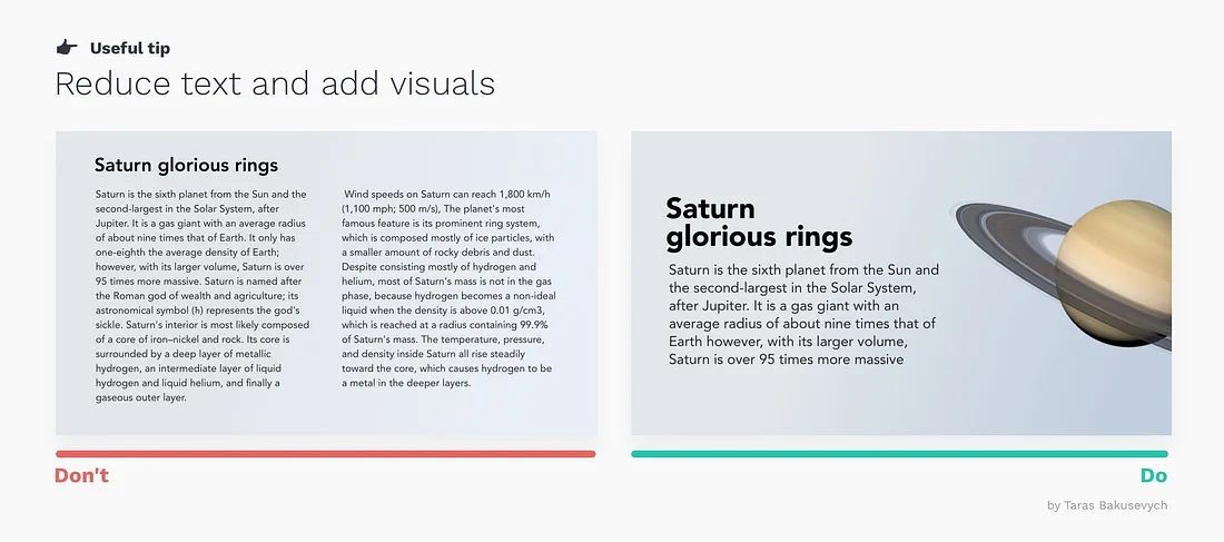 Reduce text and add visuals