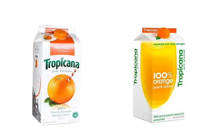 “old” package (left) vs the redesigned package (right)