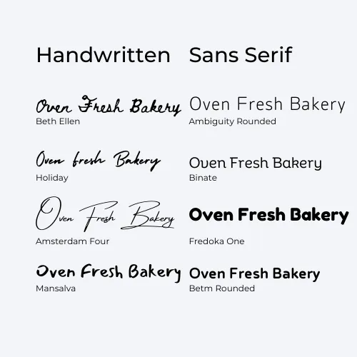 Handwritten and Sans Serif fonts convey a sense of fun and friendliness