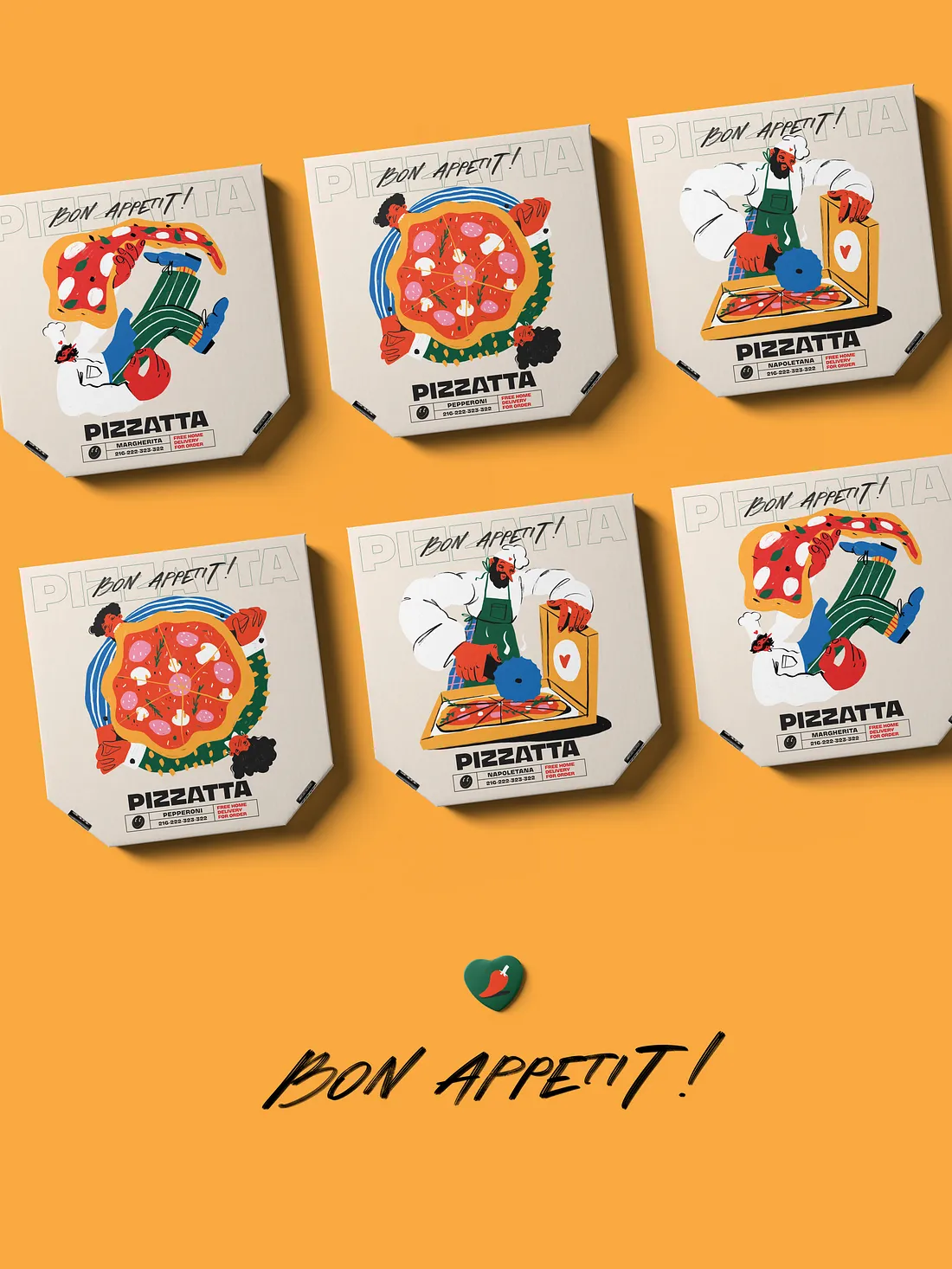 Pizza illustration and packaging design