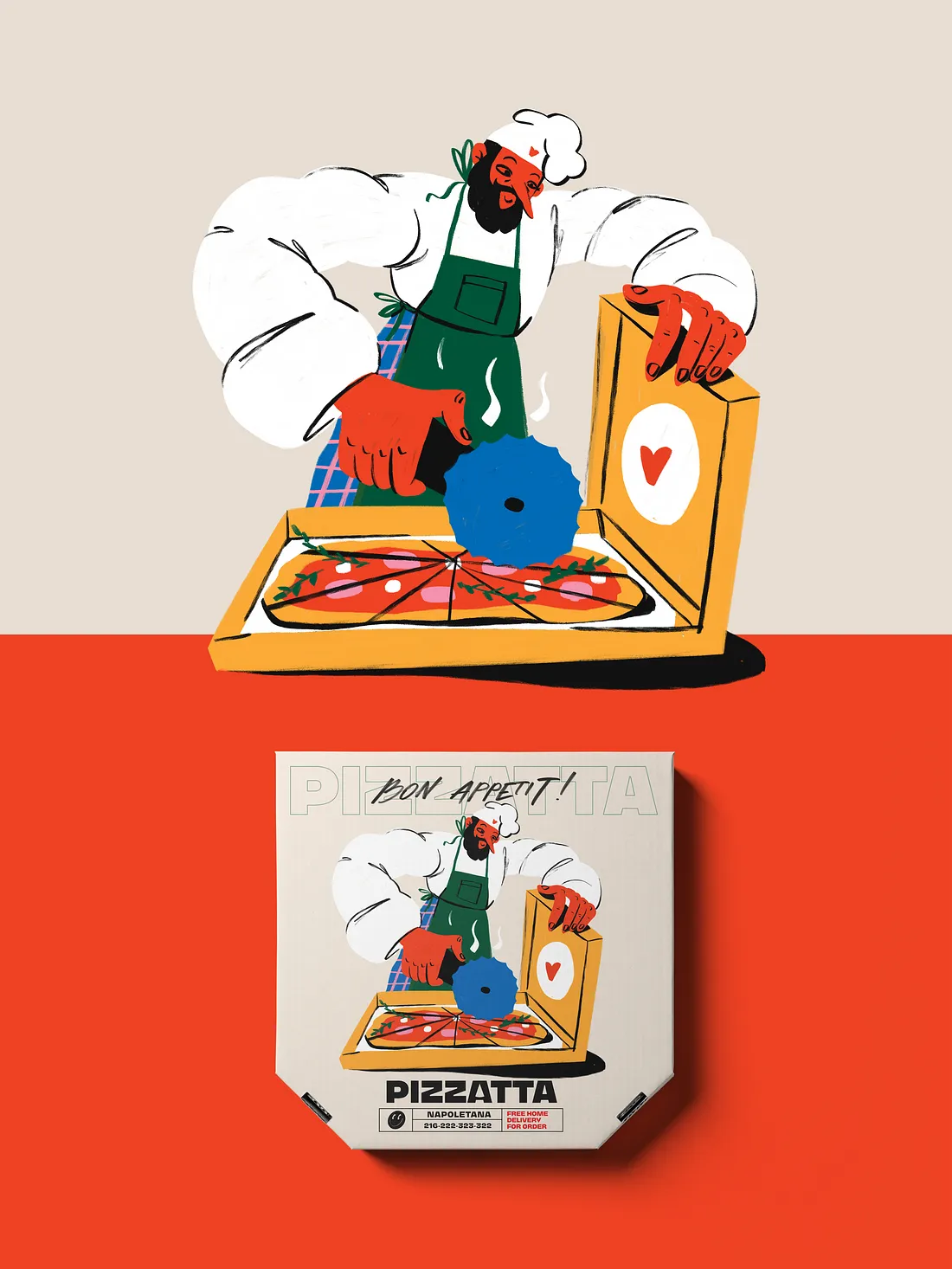 Napoletana pizza illustration and packaging design