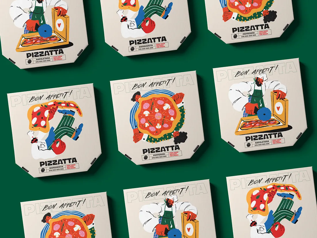 Case Study: Pizzatta. Artistic Packaging Design for Pizza Restaurant